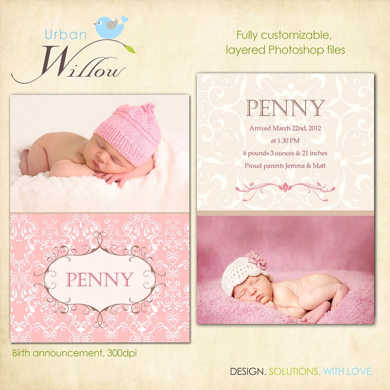 INSTANT DOWNLOAD Birth announcement template Penny Etsy