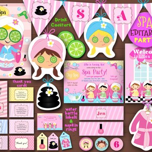 TÉLÉCHARGEMENT INSTANTANÉ - Invitations de fête de Spa, Day Spa Party Printables, pédicure Party, Invitations d'anniversaire de fille, Pink Party Bunting, Stripes