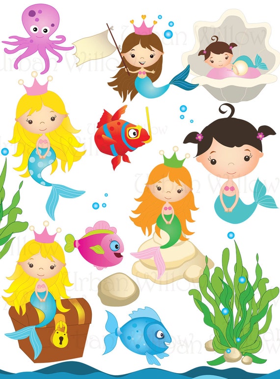 Mermaid Clipart Under Sea Clipart Graphics Fish Cute Fish Etsy