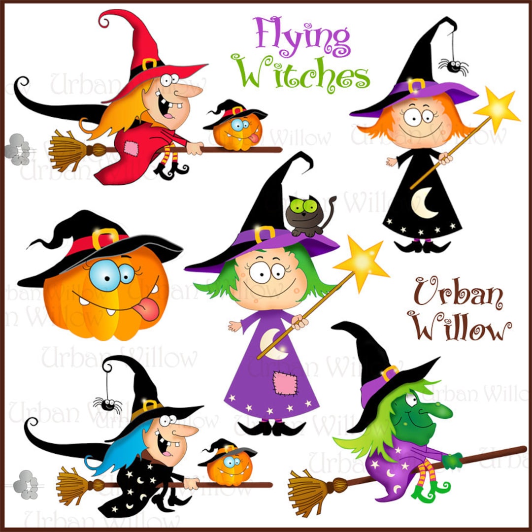 Flying Witches - Png & Jpeg Clip Art Images. - Etsy