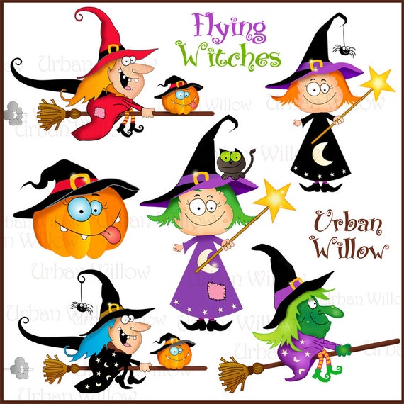 Flying Witches - Png & Jpeg clip art images.