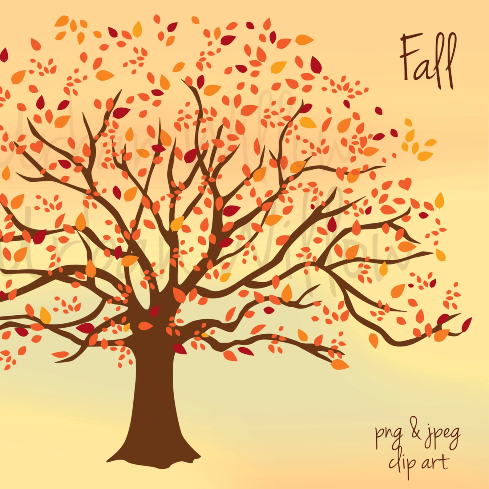 FALL Clip art tree Clip art image in 3 sizes Small to | Etsy