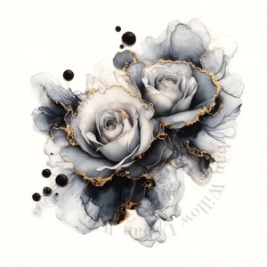 8 fleurs, cliparts aquarelle et encre, fleurs noir et blanc, fichiers JPG haute définition, téléchargement numérique, créations en papier, invitations, impressions.