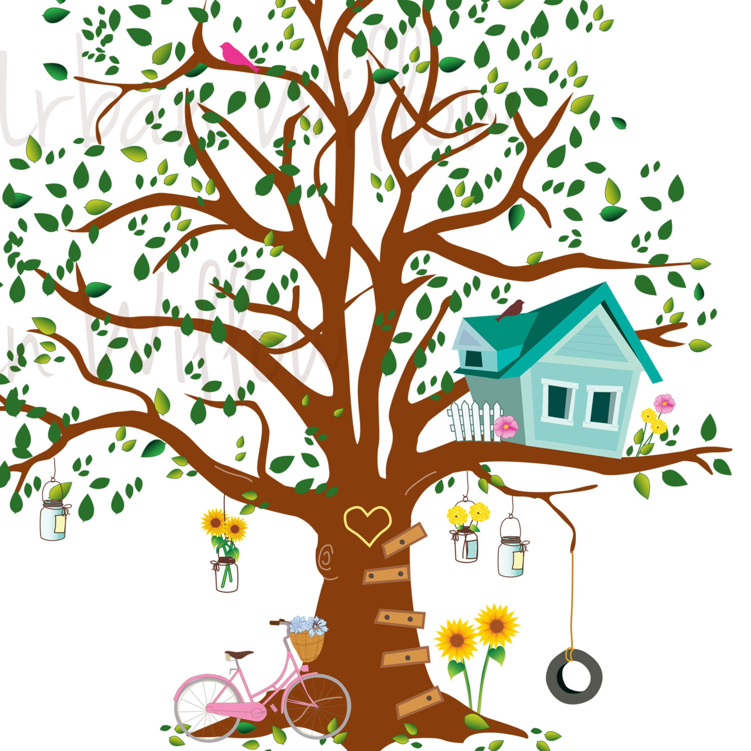 Clip Art Tree House Clipart Tree Tree House Print Cute Tree Etsy Canada