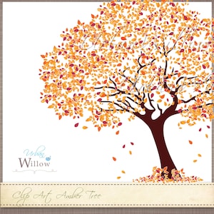 May include: Clip art image of an amber tree with orange and red leaves. The tree is on a white background with the text "Urban Willow" and "Clip Art Amber Tree" below the tree.