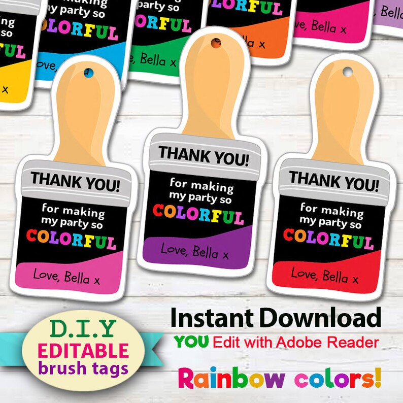 EDITABLE Paint Brush Tags Art Party Favor Tags Art Party Etsy