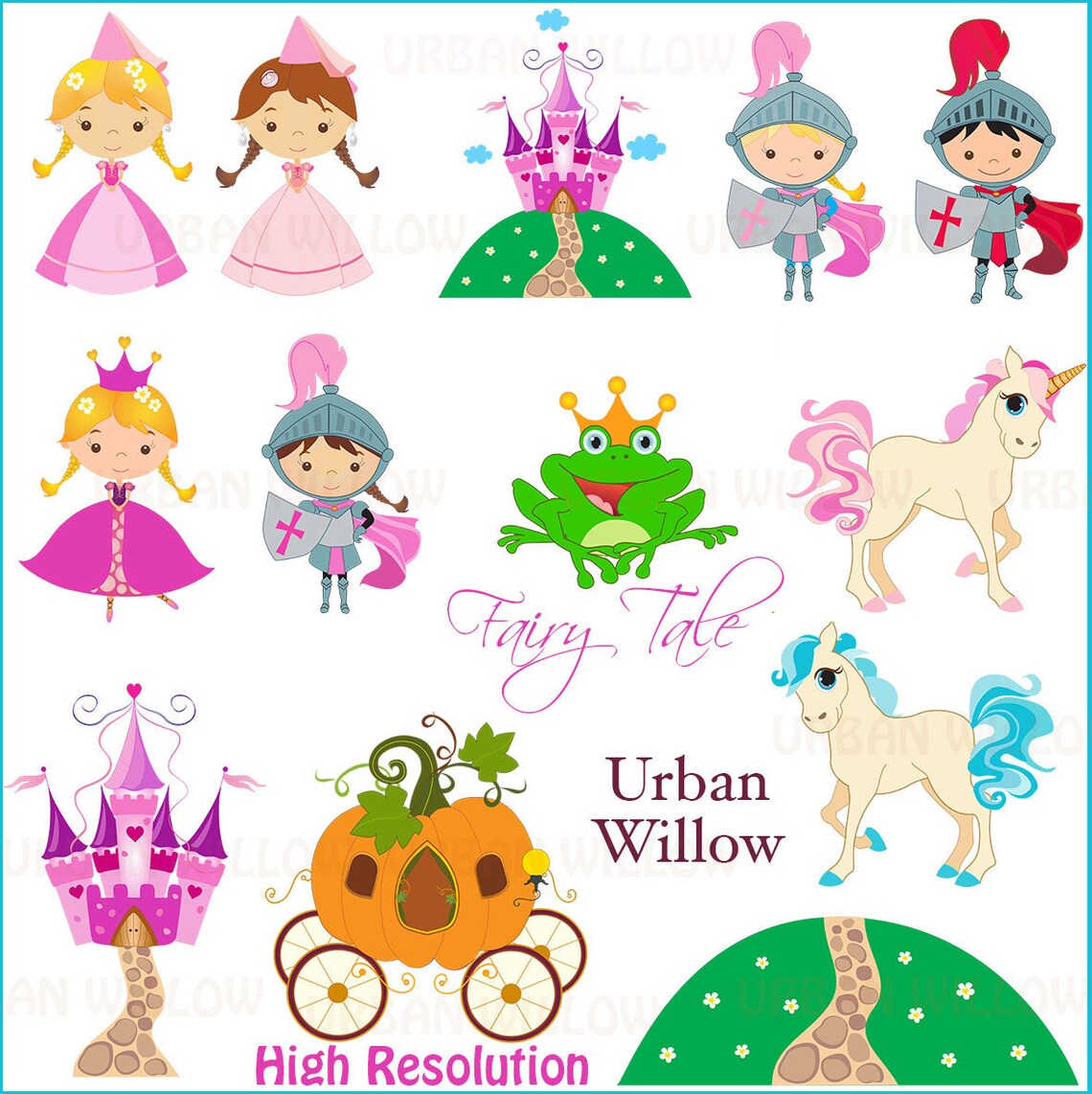 PRINCESS Fairy Tale 25 piece clip art set in Png clip art | Etsy