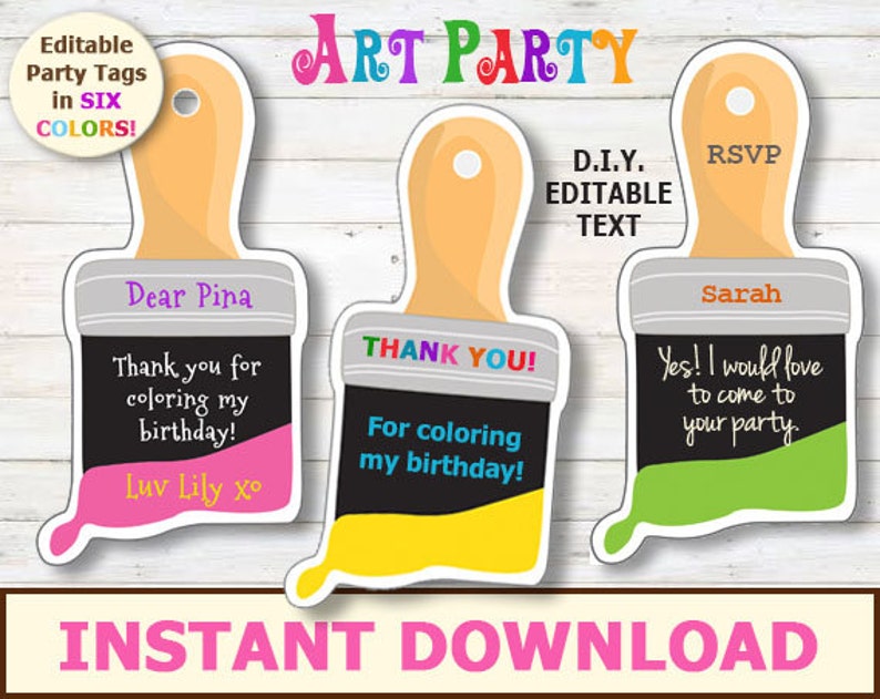 EDITABLE Paint Brush Tags Art Party Favor Tags Art Party Etsy