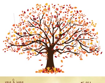 Clip art Fall Tree, Autumn Tree Graphic, Tree with orange yellow red leaves, Large Family Tree, Graphics Trees, Wedding Invitation Graphic