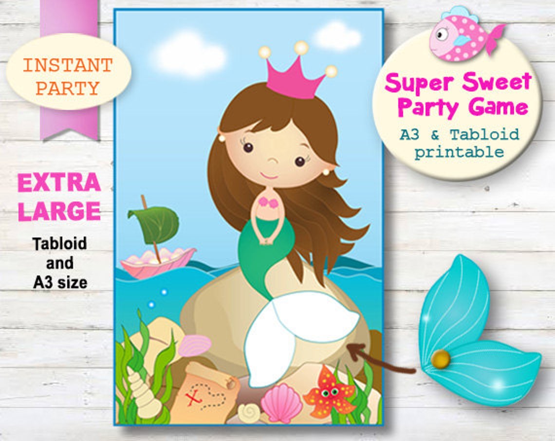LARGE Pin the Tail on the Mermaid Print Mermaid Party Game Etsy
