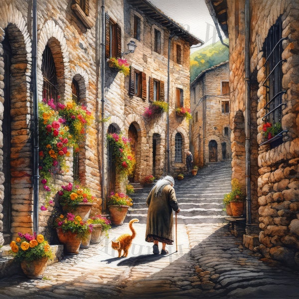 10 Italian Street Scenes Clipart full graphic. Realistic images ideal for creating wall prints, junk journals, commercial use graphics.