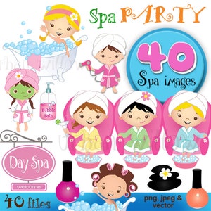 Spa Party / Day Spa - clip art de 40 peças definido em arquivos de qualidade premium de 300 dpi, Png e Jpeg e vetoriais.