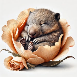 10 Australische schlafende Tiere Clipart; Koala, Känguru Joey und Wombat. Entzückende, knuffige Tiere schlafend.