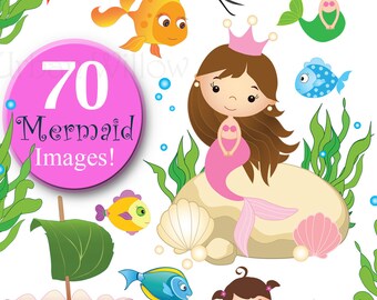 Mermaid Clipart, Value Clipart, Digital Clipart Fish, Commercial Use OK, Clipart Crab, Sea Creature Graphics, Clipart Seashell