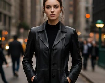 Genuine Sheepskin Leather Trench Coat for Women – Mid-Calf Black Long Overcoat