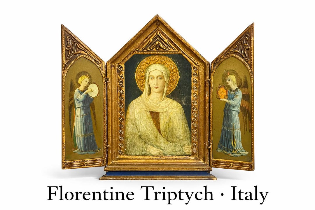 Antique Florentine Triptych Madonna With Angels – Italian Gilt Wood ...