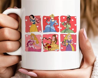 Princess Valentines Day Coffee Mug, Happy Valentines Mug, Disney Princess Valentines Mug, Valentines Day Mug