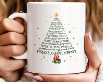 Subtle FDT Coffee Mug, Festive Holiday Tidings Anti Trump Mug, Vintage Aesthetic Mug, Political Liberal Holiday Mug, FDT Christmas Mug