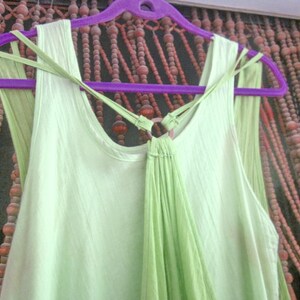 Bohemian Cotton Summer Maxi Dress w/SEPARATE Matching Unique Long Bolero in Apple Green / Bolero Has Asymmetric Hem & Side Bands, - L