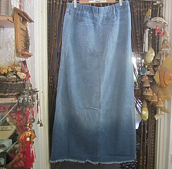 Bohemian Patchwork Raw Hemline Stonewashed Blue J… - image 9