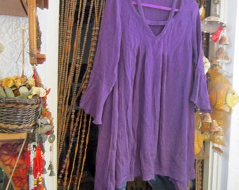 GRACILA - Fully Lined Vivid Purple OVERSIZED Tunic Top, With 3/4 Length Sleeve & Cut-Out Front Trim, Vintage - Size 2XL