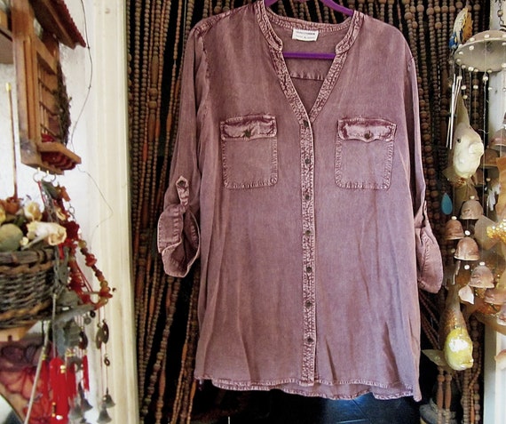 Batik Stonewashed Effect Mauve/Dusty Lilac Button… - image 1