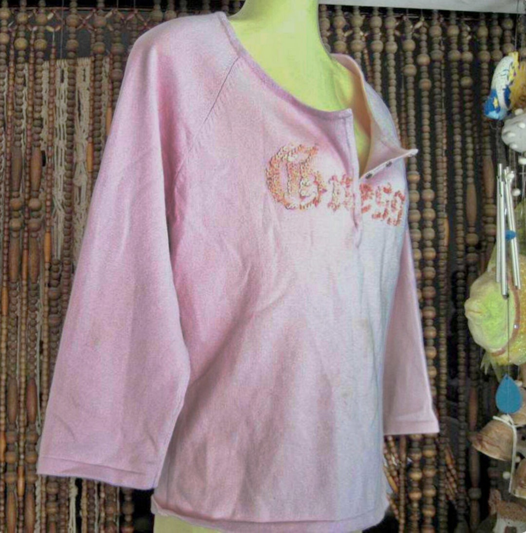 GUESS JEANS Haut rose poudré à sequins avec manches 3/4 et