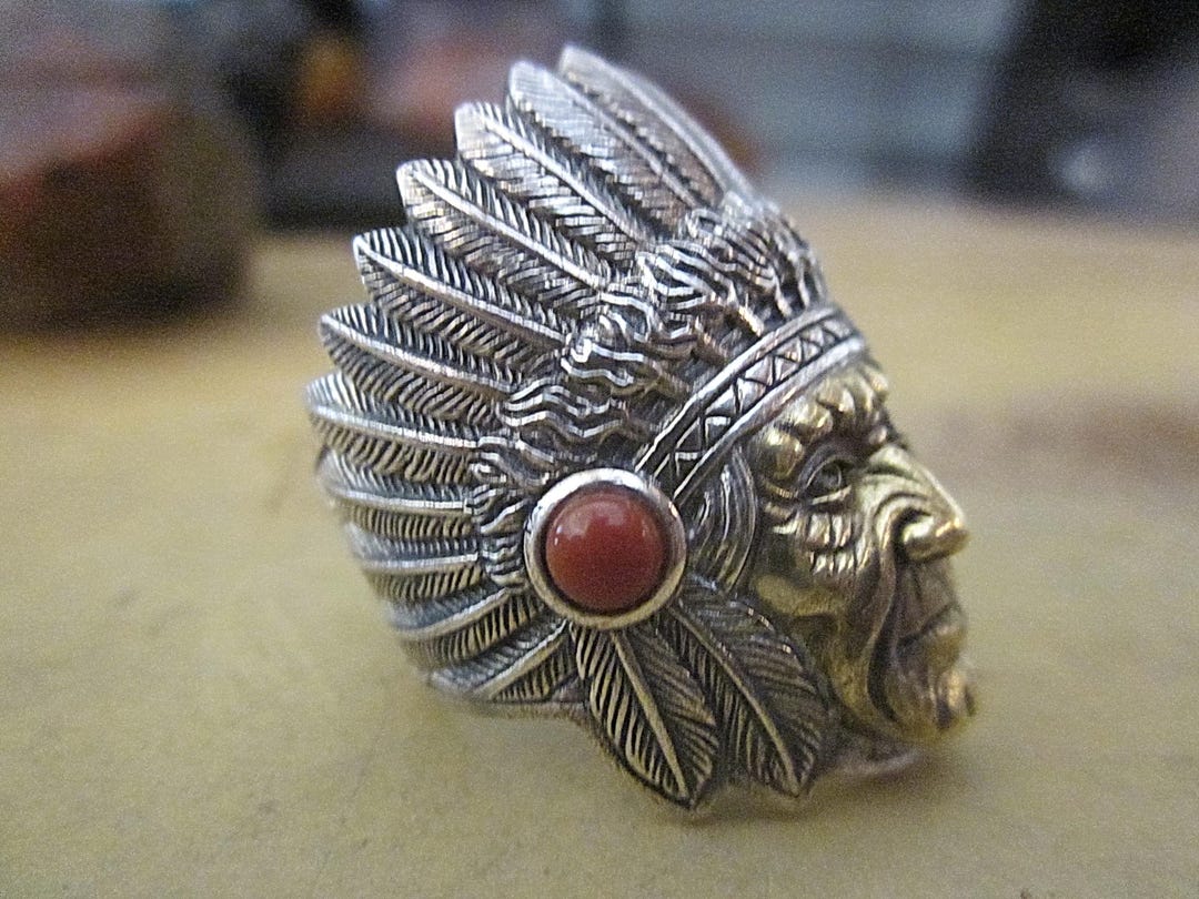 80's Vintage Heavy Tribal Native American Indian Chief Embossed Ring in ...