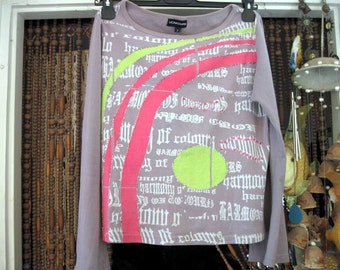 Blusa de manga larga color morado polvoriento con lentejuelas y cuentas estilo boho (talla mediana a grande)