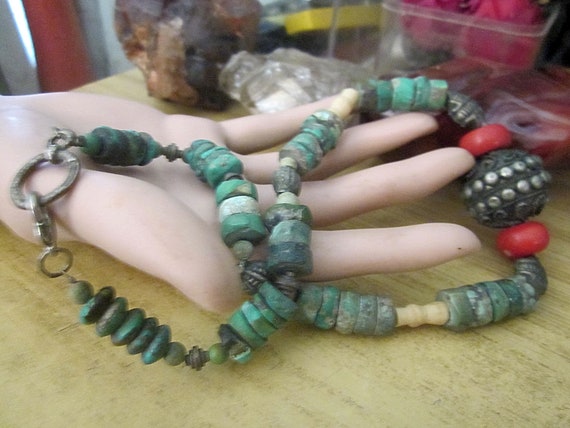 One-of-a-Kind Raw Turquoise, Coral + Ivory Beads … - image 1