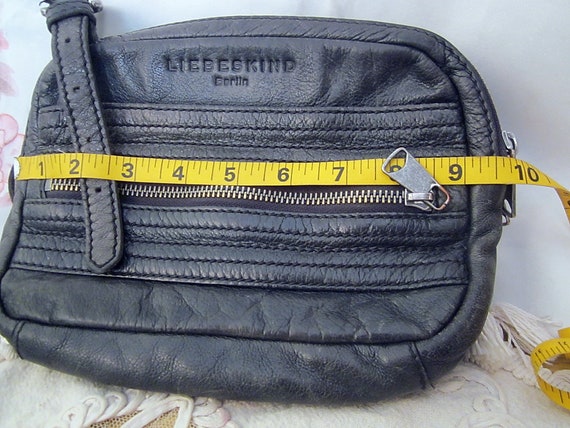 Liebeskind Berlin Genuine Leather Trendy Crossbody Black Purse Shoulder Bag w Two Separated Zippered Compartments Vintage