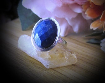 Bague en argent sterling 925 (poinçonné) avec gemme naturelle à facettes, centrée, taille 7-1/2