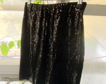 TWENTYFOURSEVEN -  Sequined to the Hilt Spangled BLACK Mini Skirt // Strapless Top - Vintage - Sz. Medium