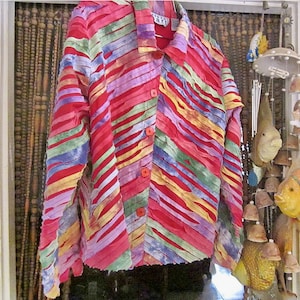 Bohemian Unique Touch-n-Feel Striped Funky Hippie Jacket, Vintage - Largee