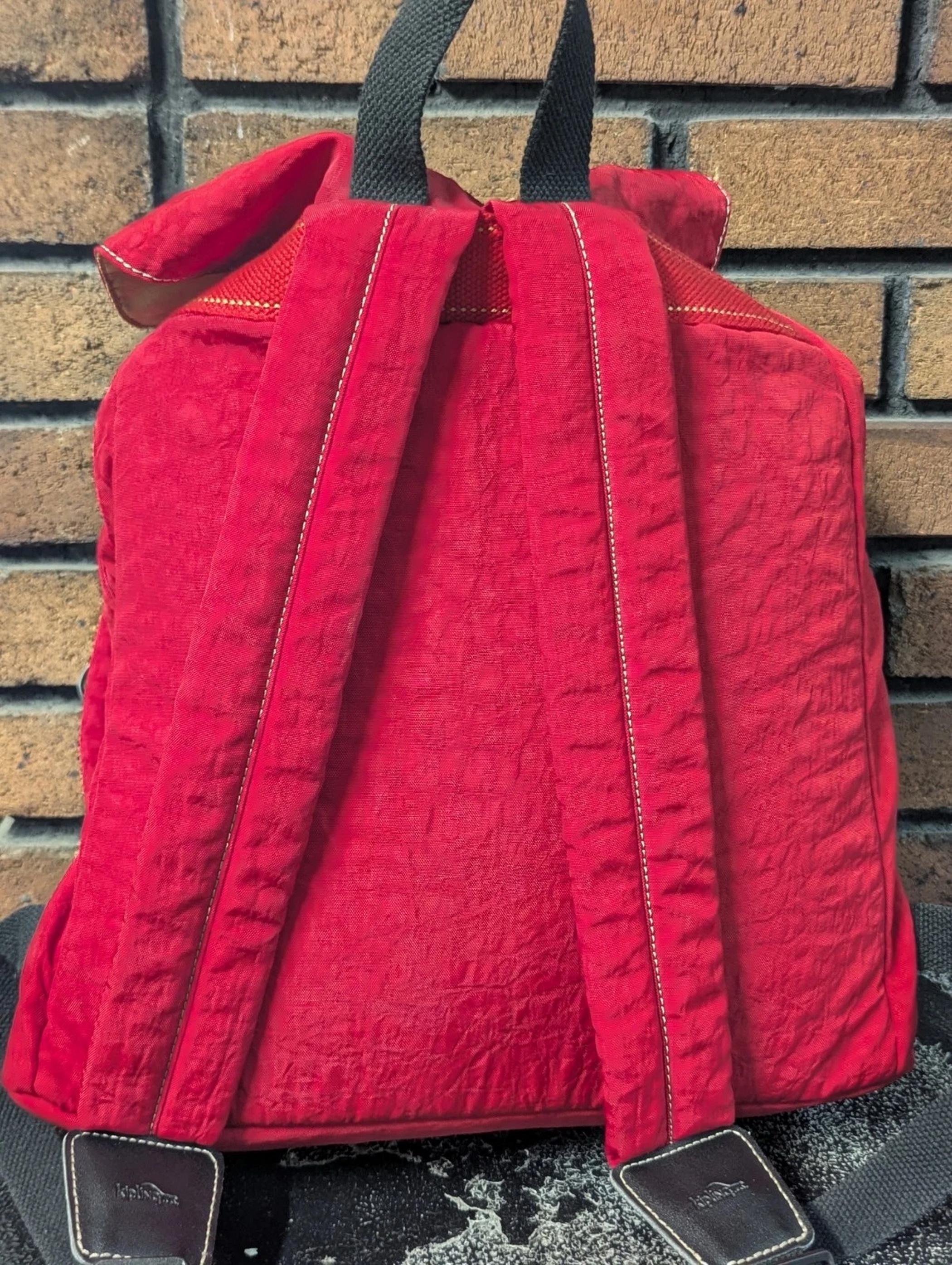 KIPLING – Beautiful RED & BLACK Large Logo Drawstring Flap 