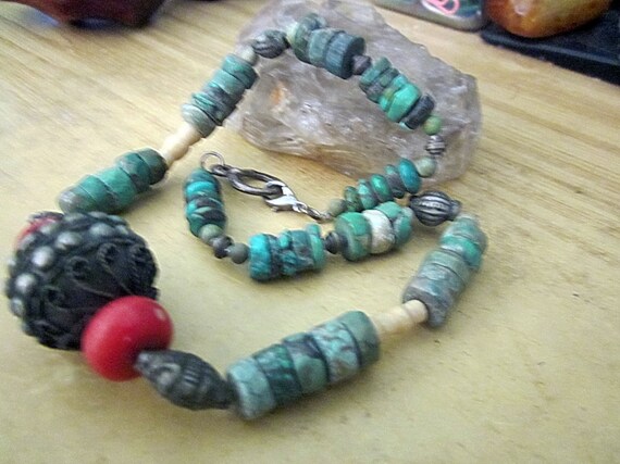 One-of-a-Kind Raw Turquoise, Coral + Ivory Beads … - image 9