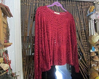 DORIT SADE, Israel - Unique Wine Red Velvet Long Sleeve Top, Vintage - Size Large