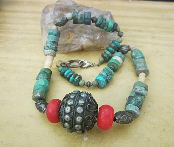 One-of-a-Kind Raw Turquoise, Coral + Ivory Beads … - image 7