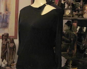 Top Boho Boho nero asimmetrico con maniche a 3/4, vintage - Medio