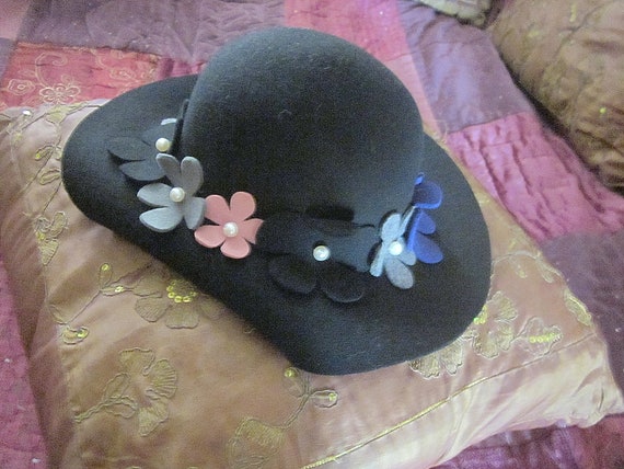 Fabulous Wide Brim 100% Wool Felt Fedora BLACK Ha… - image 5