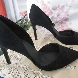 BERSHKA - Fabulous Black Genuine SUEDE LEATHER High Heels Stilettos, Eur 40