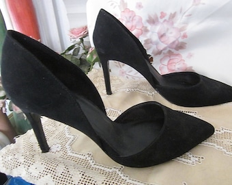 BERSHKA - Fabulous Black Genuine SUEDE LEATHER High Heels Stilettos, Eur 40