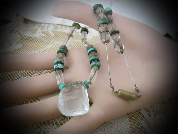 Clear Crystal Quartz Centered Necklace, with Turq… - image 4