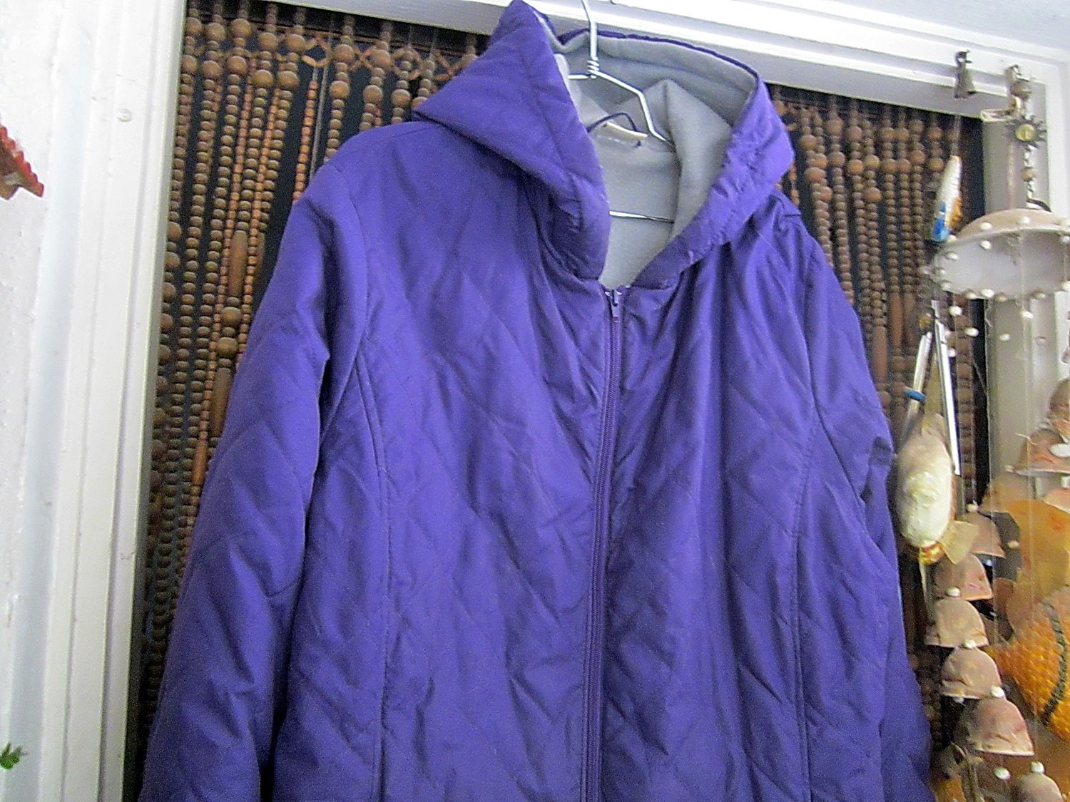 Zippered Front HOODIE Purple Shaded Winter Parka Coat, Quilted