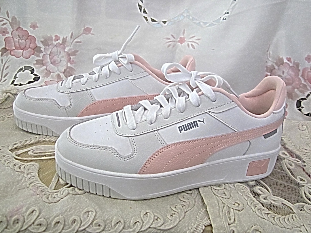 PUMA - Women's White & Pink LEATHER Sports Trainers Athletic