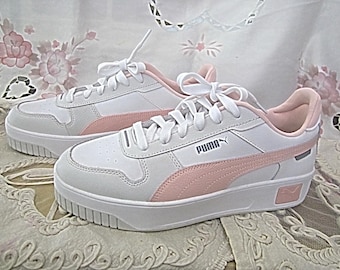 PUMA - Women's White & Pink LEATHER Sports Trainers Athletic