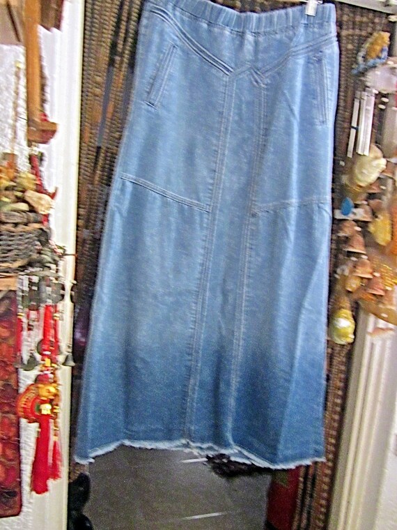 Bohemian Patchwork Raw Hemline Stonewashed Blue J… - image 6