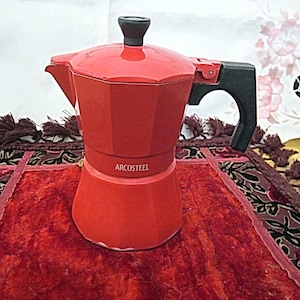 ARCOSTEEL - Cafetière expresso à une tasse ROUGE vintage des années 90, cafetière à moka, percolateur à expresso, décoration de cuisine