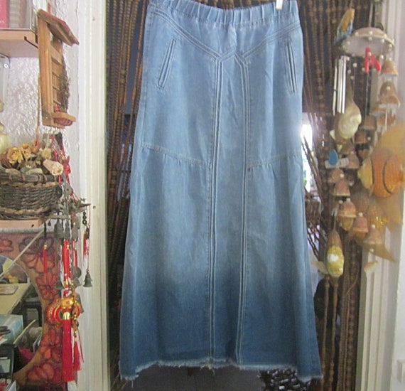 Bohemian Patchwork Raw Hemline Stonewashed Blue J… - image 3