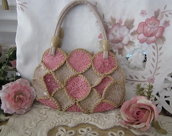Girlie's Adorable Small Hand Bag - in Shades of Pink and Tan, Vintage